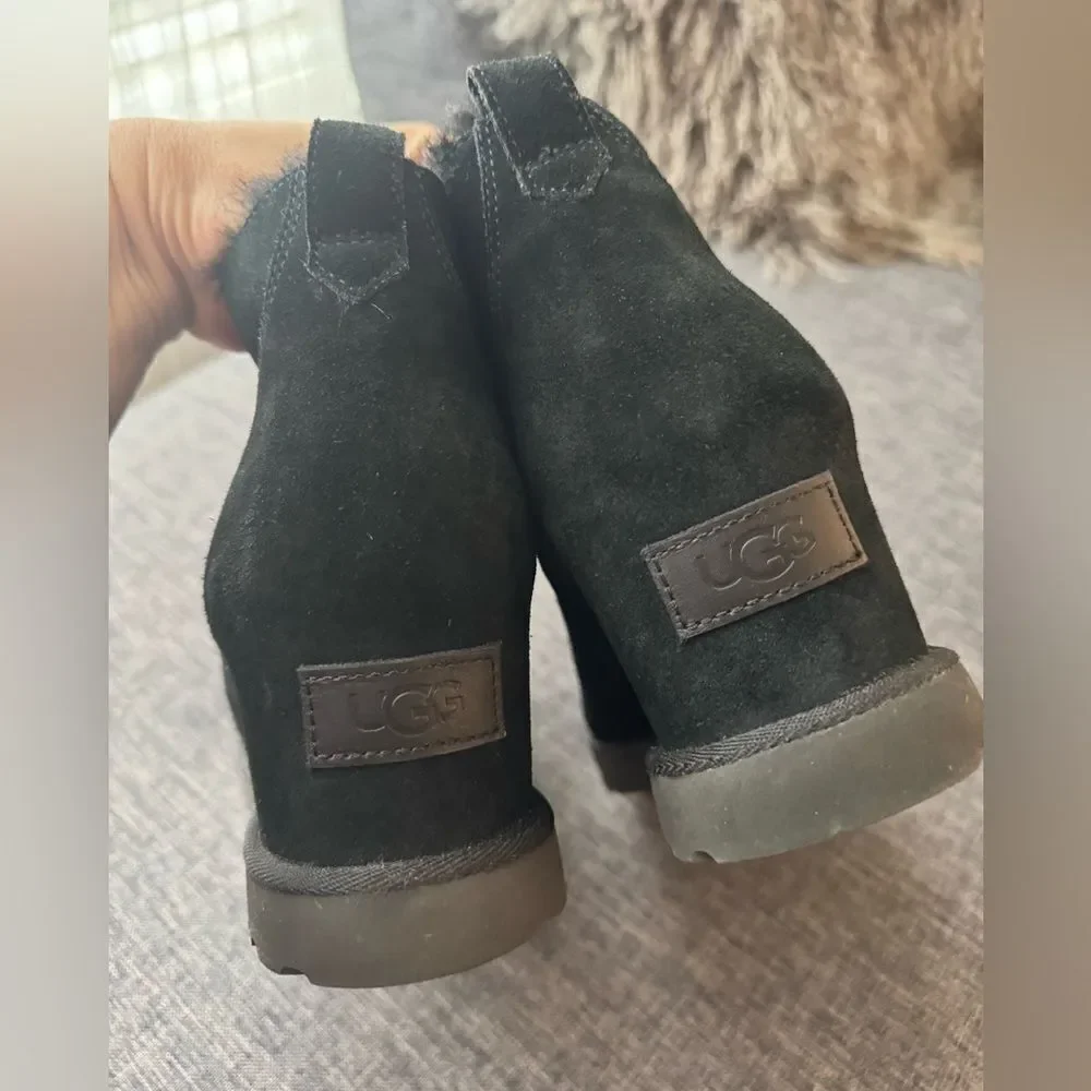 UGG CLASSIC MINI FEMME LACE BOOTIE BLACK WEDGE BOOTS US 12 / EU 43 / UK 10